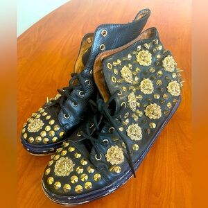 Studded Black and Gold Men's Combat Boots
